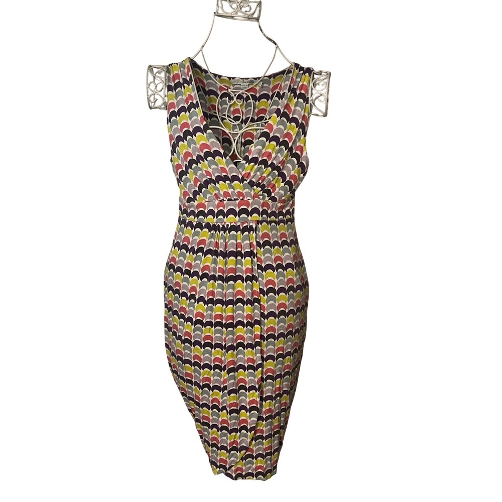 Beautiful Boden Printed V Neck Sleeveless Sheath Dress 6R Multicolored